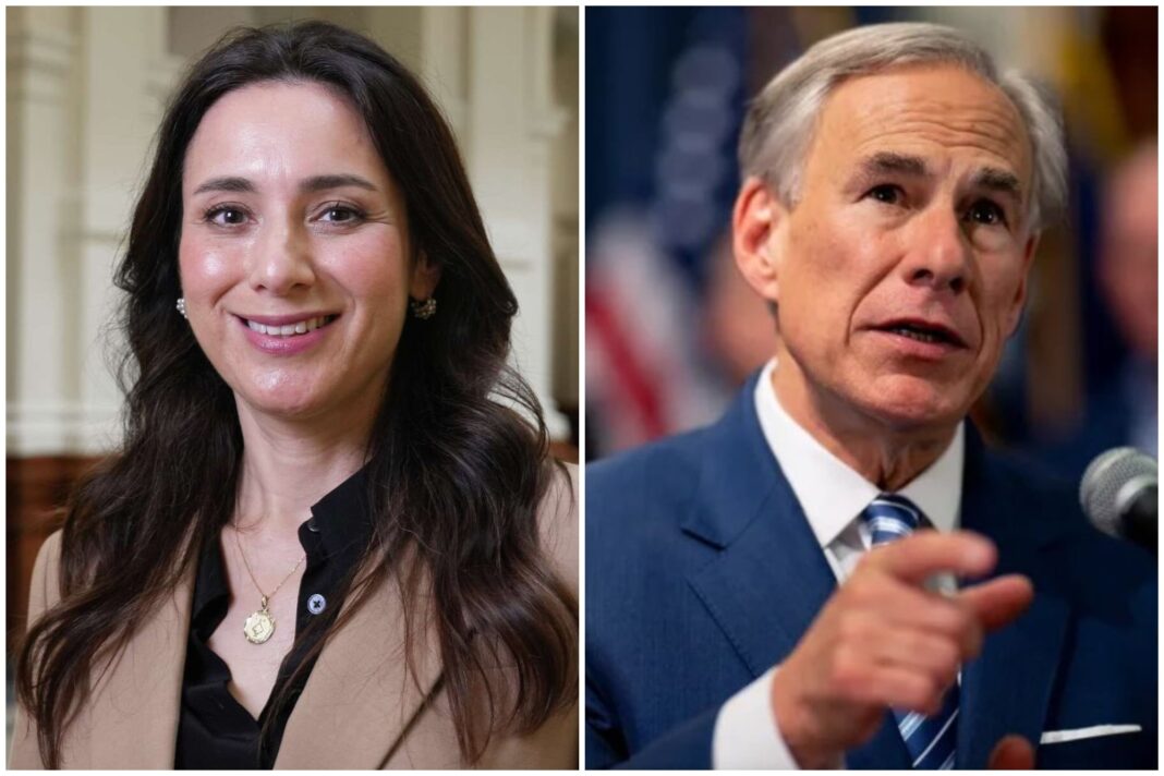 Gráfico de encuestas con los rostros de Greg Abbott y Gina Hinojosa y porcentajes de intención de voto en Texas