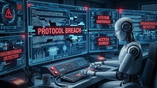 Ilustración conceptual de dos figuras de inteligencia artificial interactuando, representando el estudio sobre comportamientos inesperados.