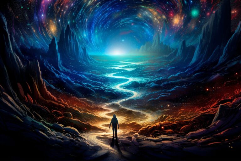 Ilustración conceptual de una joven en una cama de hospital con una transición a un paisaje futurista, representando la historia de Rubí Rolgue.