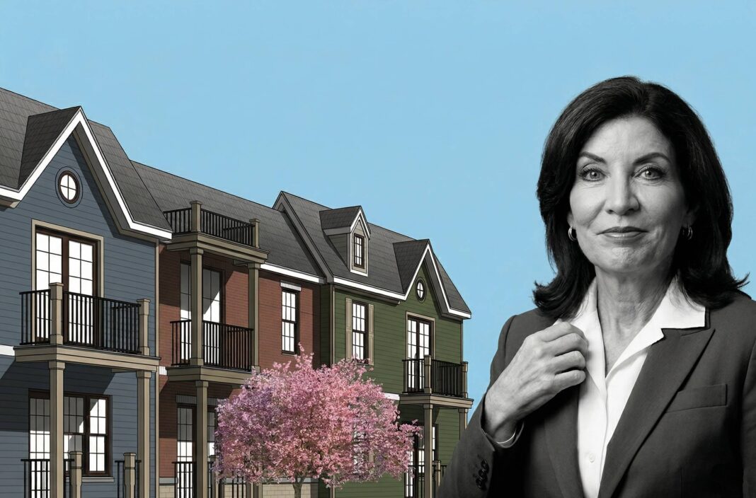 Vista exterior del complejo de viviendas Blocher Apartments en Williamsville, Nueva York.