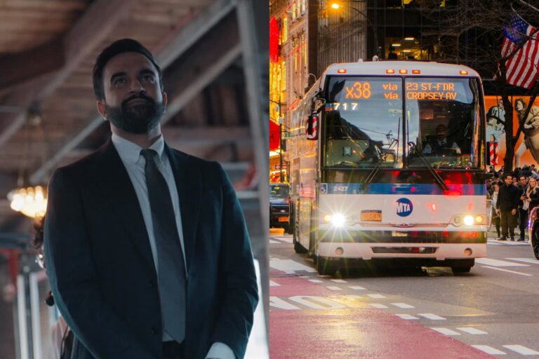 Ilustración de un autobús circulando por un bulevar urbano con carriles exclusivos y cruces peatonales seguros.