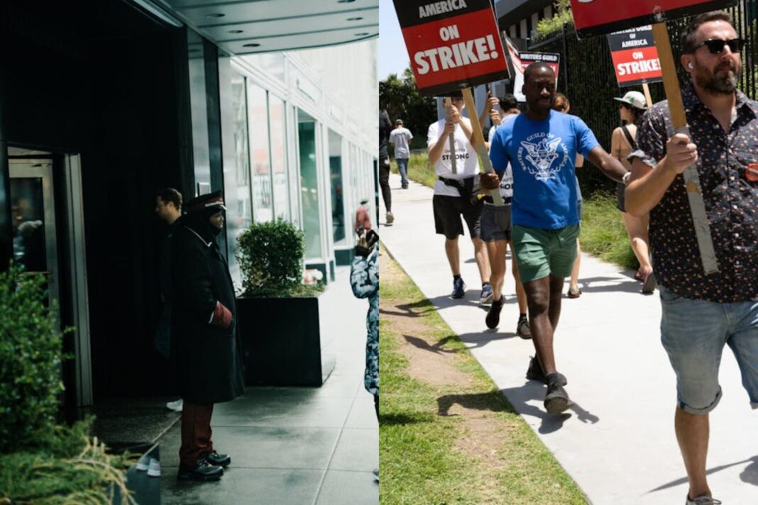 Porteros y encargados de edificios se manifiestan en las calles de Nueva York.