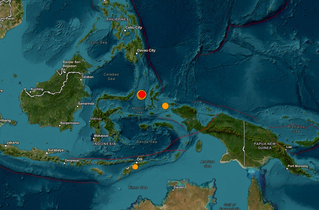 Mapa que muestra la ubicación del epicentro del terremoto en Indonesia, cerca de Ternate.