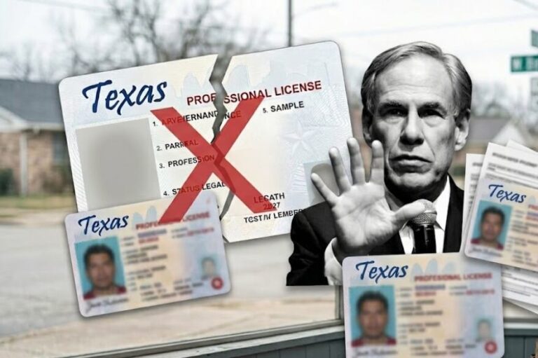 Mapa de Texas con fondo de documentos de identificación y herramientas de barbería y contabilidad