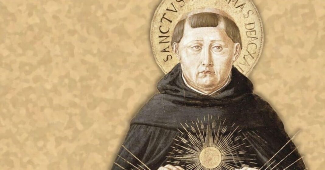 Ilustración de un barco en un puerto y otro navegando en el mar abierto, en referencia a la frase de Tomás de Aquino