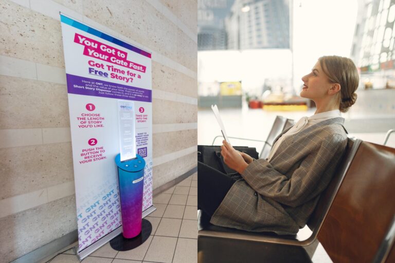 Máquina dispensadora de cuentos cortos en el Aeropuerto Internacional de Ontario, California