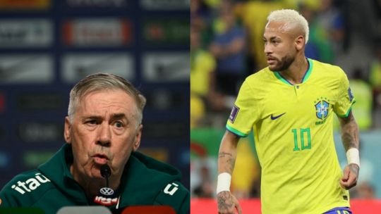 Carlo Ancelotti y Neymar en entrenamiento de la selección brasileña