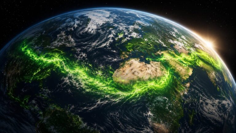 Mapa satelital mostrando desplazamiento de la vegetación terrestre hacia el noreste