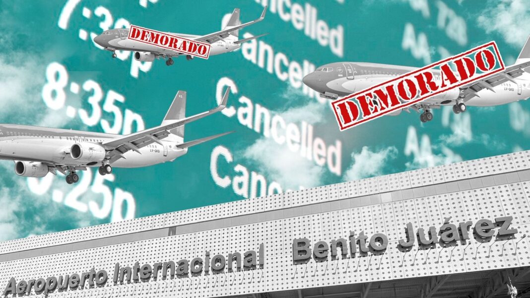 Pantalla de información de vuelos en el Aeropuerto Internacional Benito Juárez de la Ciudad de México