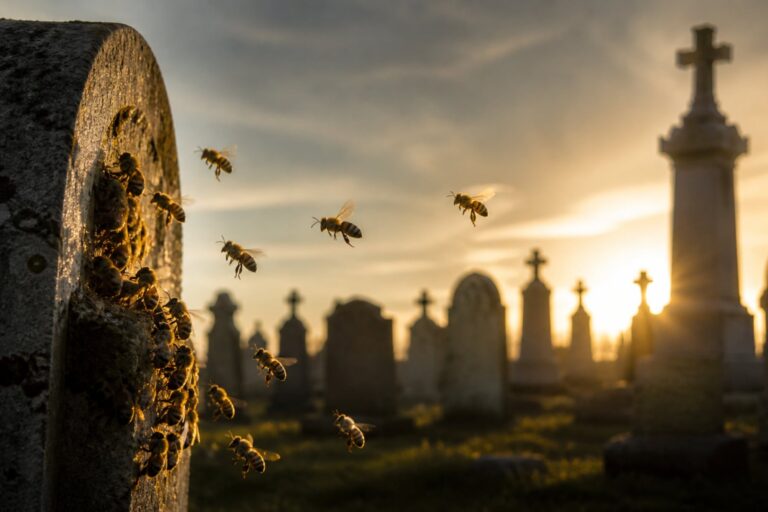 Abejas mineras (Andrena regularis) emergiendo del suelo en el Cementerio East Lawn de Ithaca, Nueva York