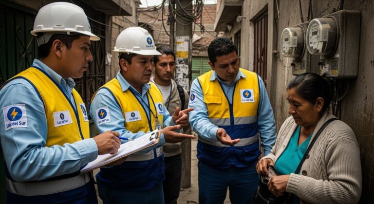 Técnico de Luz del Sur revisando un medidor eléctrico