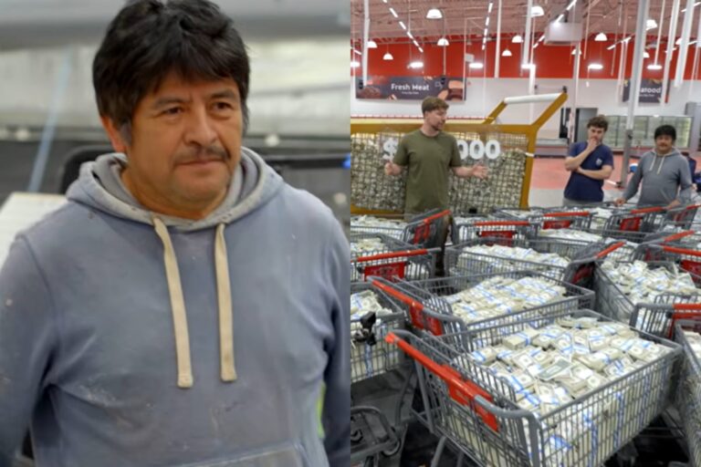 Hombre mexicano de 56 años sonriendo dentro de un supermercado durante el reto de MrBeast