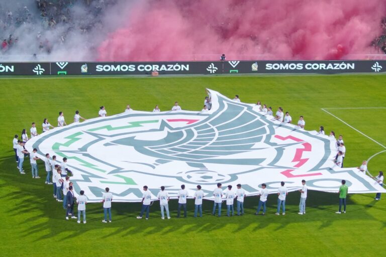 Selección mexicana de fútbol celebrando en el campo