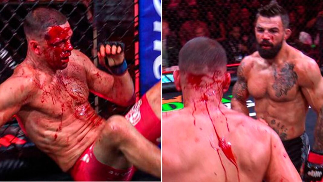 Mike Perry y Nate Diaz durante el combate de MVP MMA 1 en el Intuit Dome de Los Ángeles