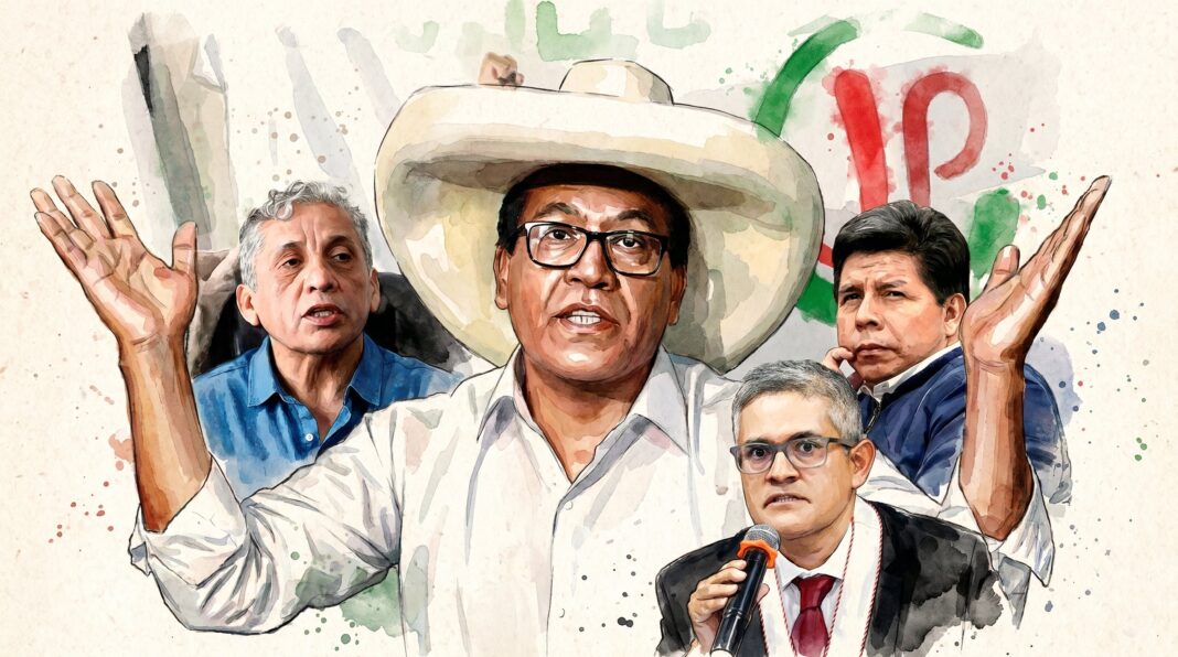 Roberto Sánchez con sombrero de Pedro Castillo en campaña electoral