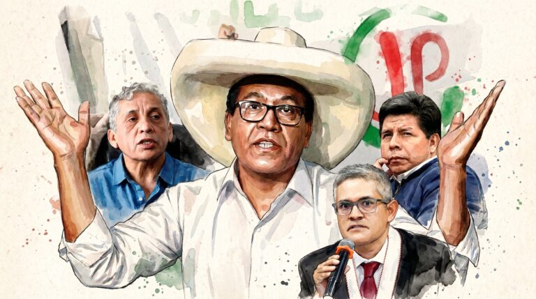 Roberto Sánchez con sombrero de Pedro Castillo en campaña electoral