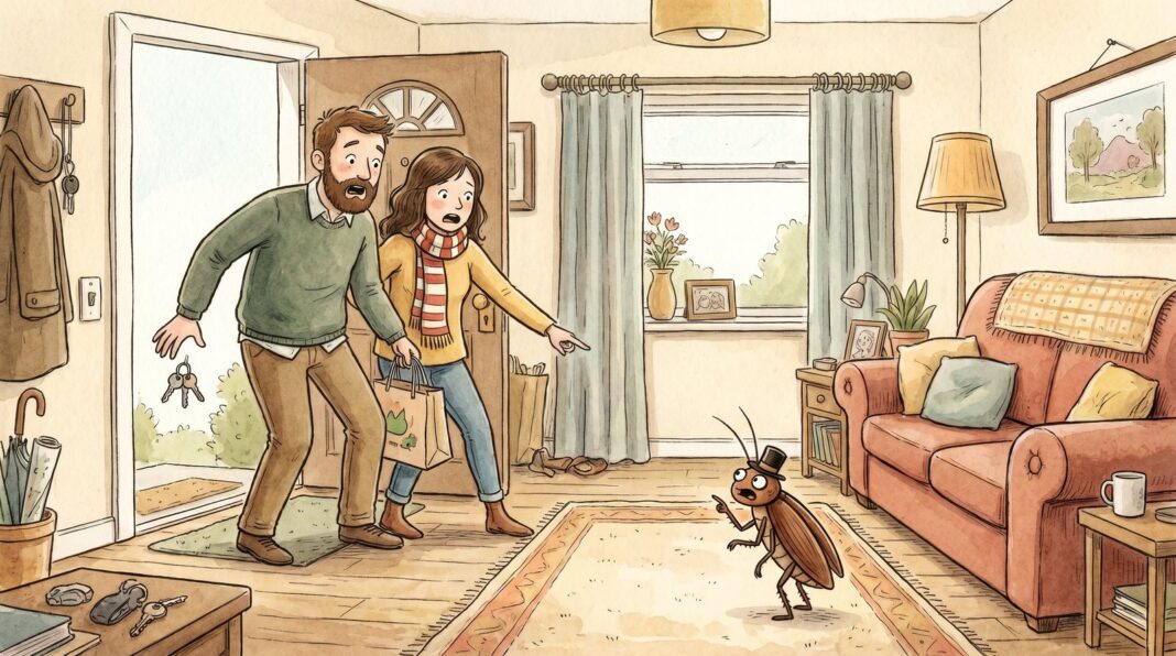 Cucaracha sobre una superficie de cocina cerca de una grieta