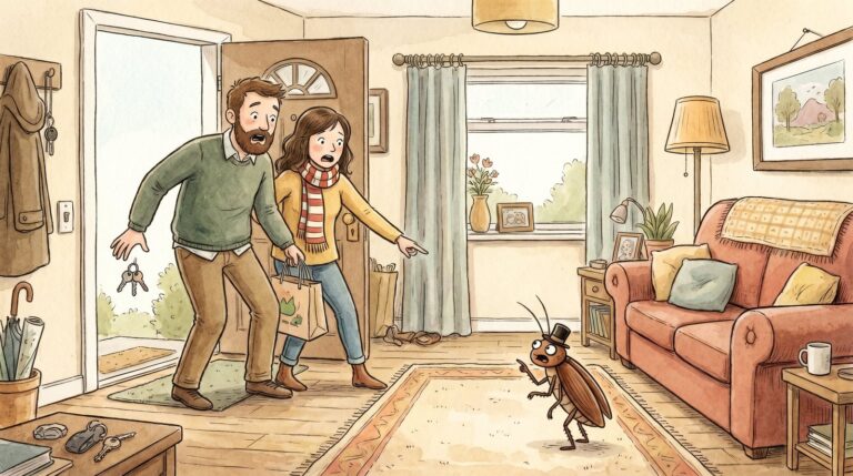 Cucaracha sobre una superficie de cocina cerca de una grieta