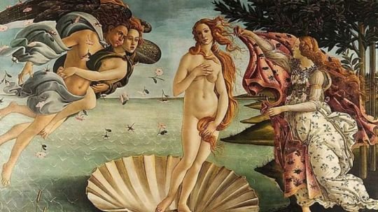 Detalle de El nacimiento de Venus de Sandro Botticelli, con el rostro de Venus mostrando un leve estrabismo