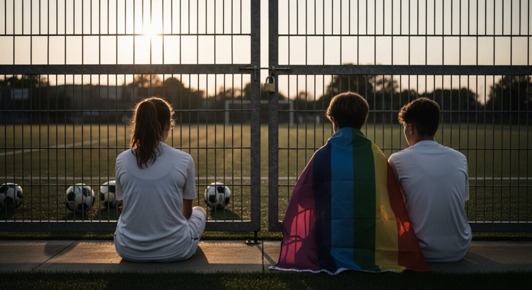 Mujer sosteniendo un balón de fútbol en una cancha