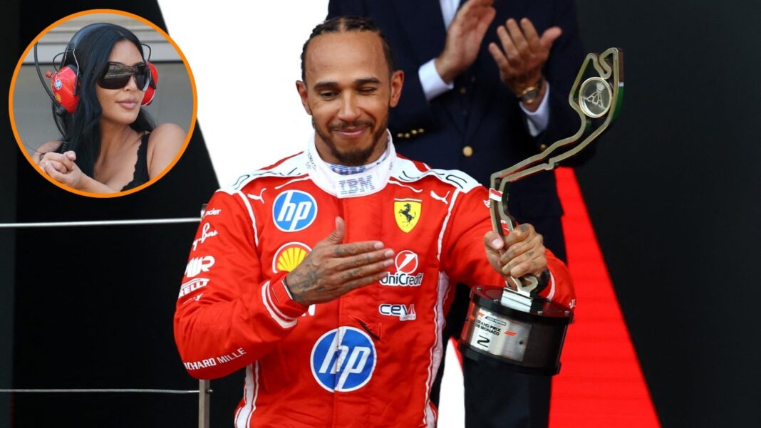 Lewis Hamilton y Kim Kardashian en el podio del Gran Premio de Mónaco