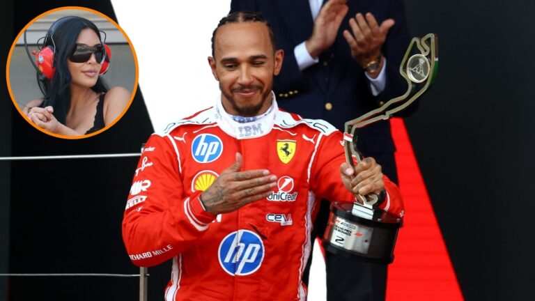 Lewis Hamilton y Kim Kardashian en el podio del Gran Premio de Mónaco