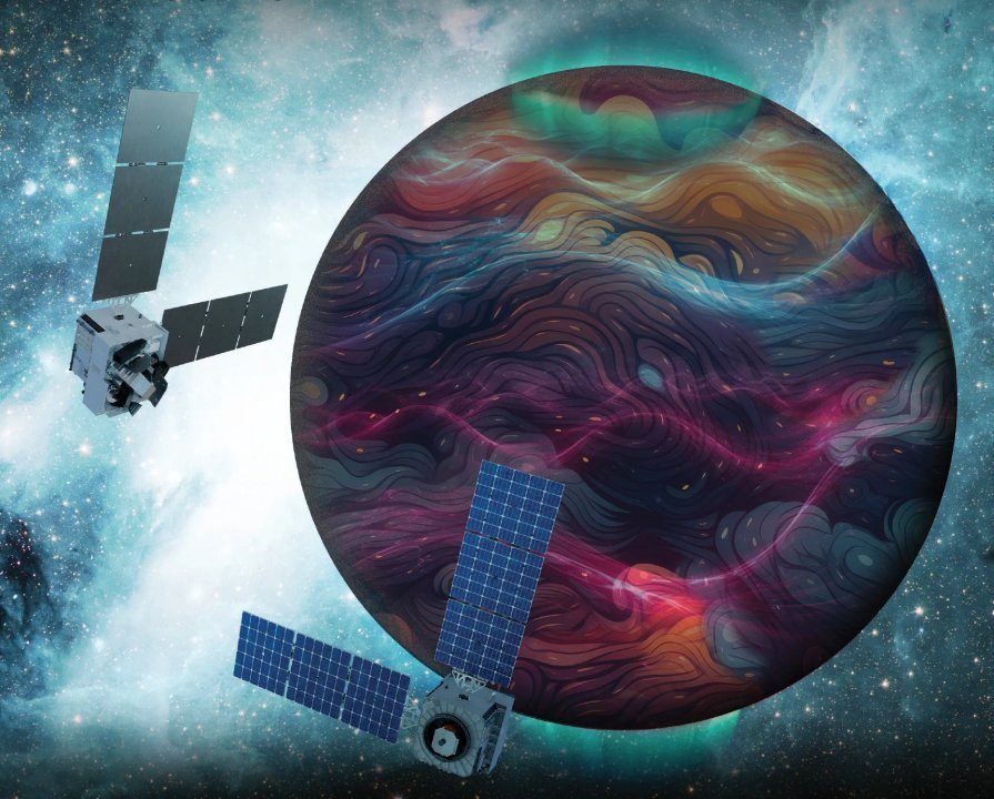 Ilustración conceptual de los satélites gemelos de la misión DAPHNE en órbita terrestre