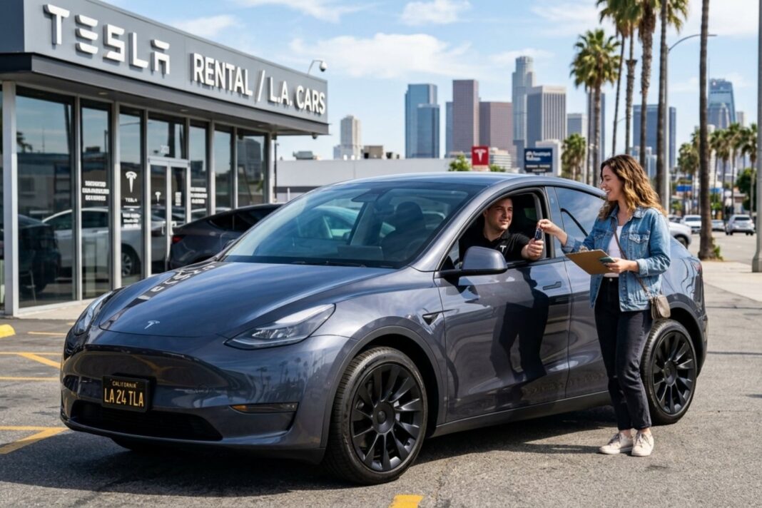 Tesla Model Y estacionado en una calle de California
