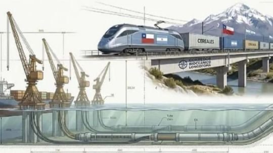 Representación del túnel ferroviario bajo la Cordillera de los Andes entre Argentina y Chile