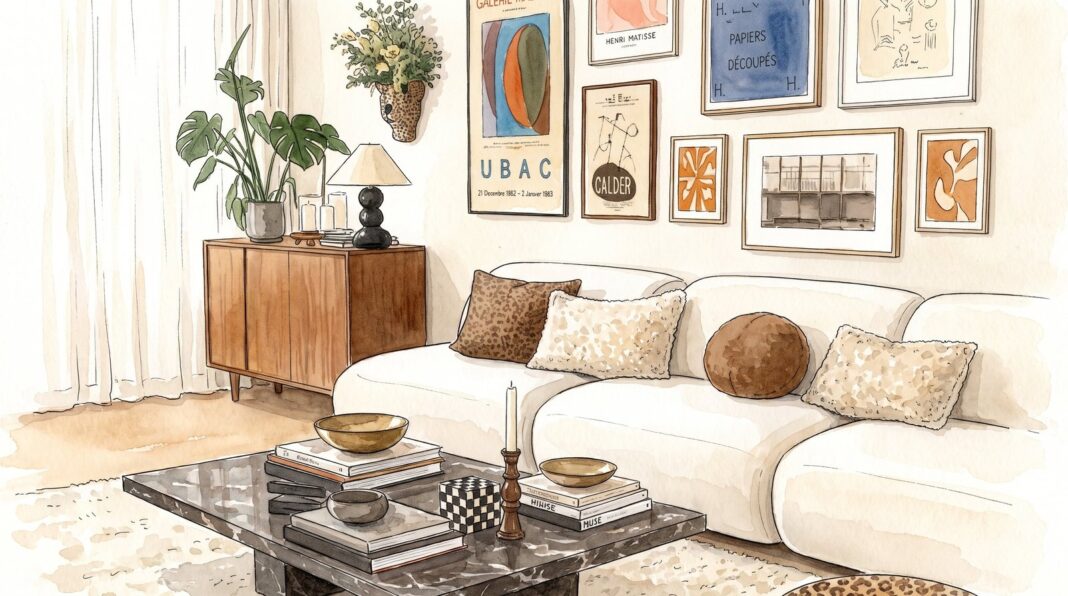 Interior de un departamento decorado con estilo personal y plantas