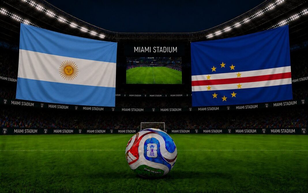 Estadio con banderas de Argentina y Cabo Verde antes del partido por el Mundial 2026