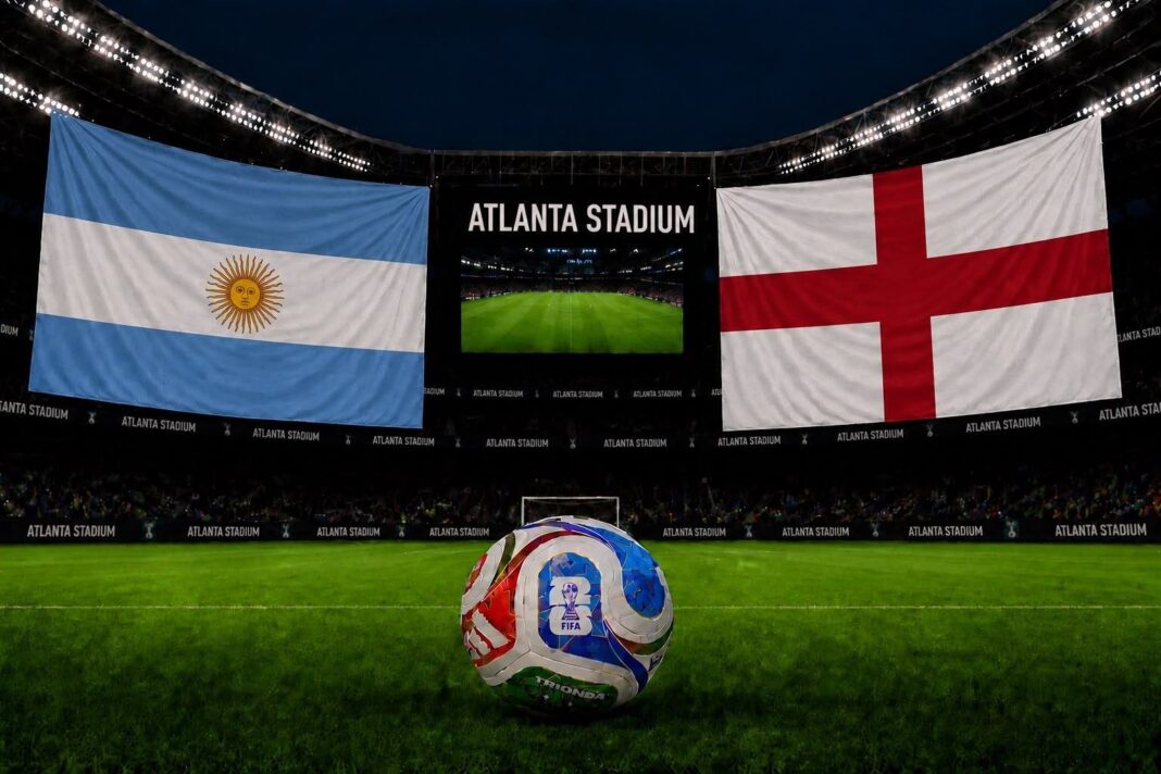 Jugadores de Argentina e Inglaterra en el campo de juego