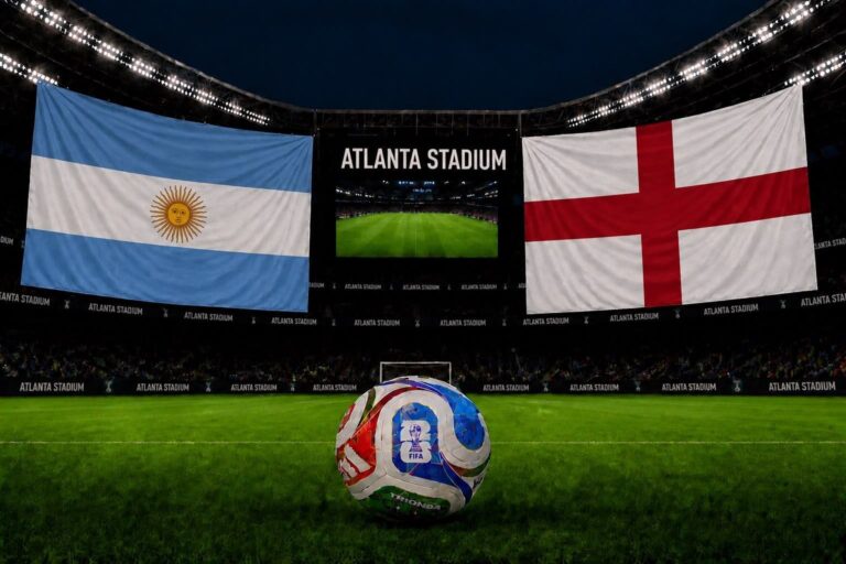 Jugadores de Argentina e Inglaterra en el campo de juego