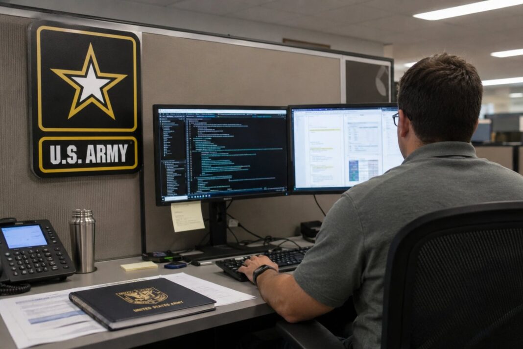Empleados civiles del Ejército de Estados Unidos en oficina