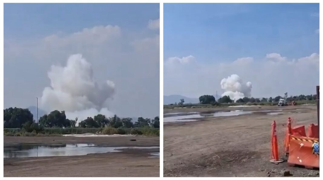Columna de humo tras explosión en polvorín de Chalco