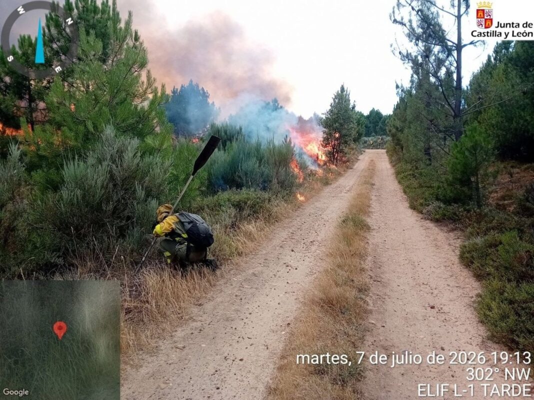 Mapa de la zona del incendio en Porqueros, León
