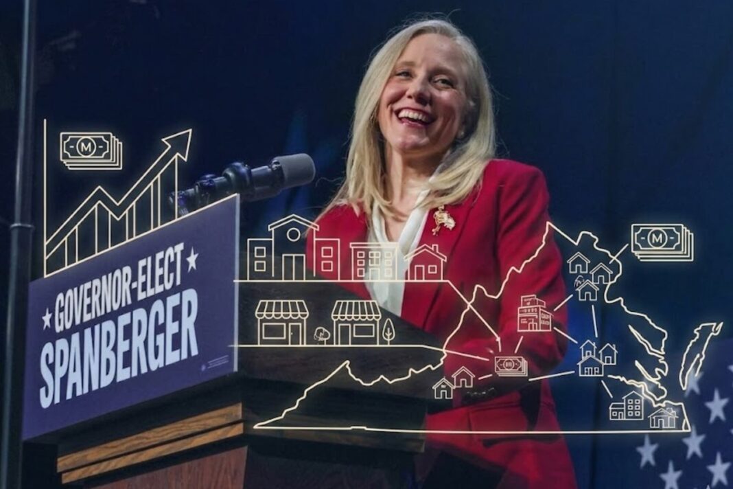 Gobernadora Abigail Spanberger durante anuncio de leyes en Virginia