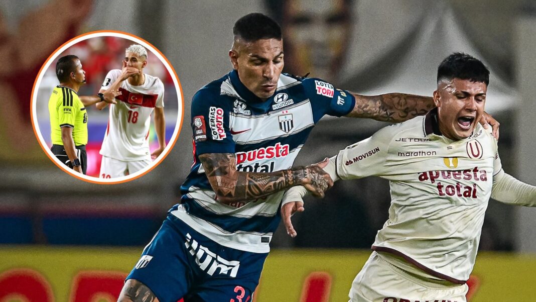 Árbitro mostrando tarjeta amarilla en partido de Liga 1