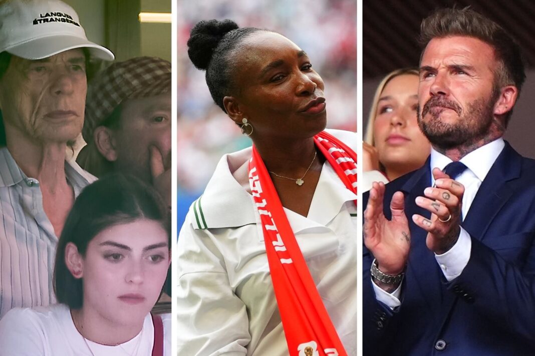 Celebridades en el palco del Miami Stadium durante el partido Inglaterra-Noruega