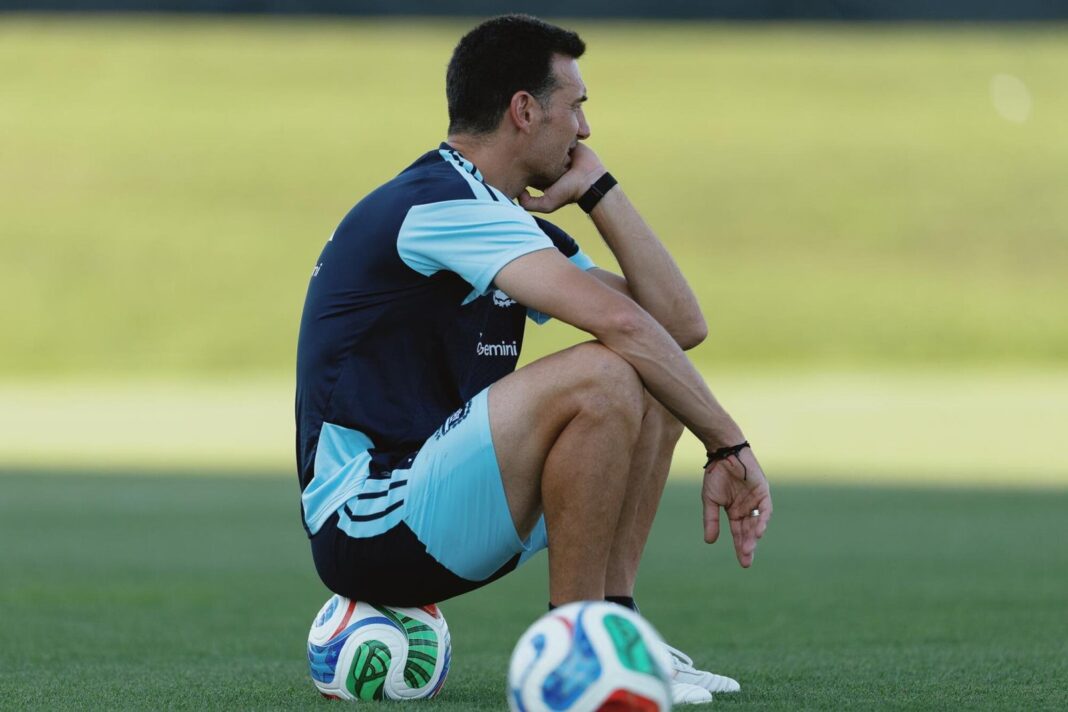 Lionel Scaloni durante un entrenamiento de la selección argentina en Kansas City