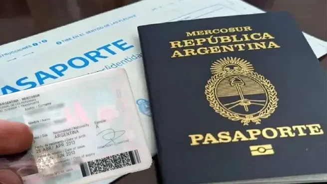Pasaporte argentino sobre un mapa mundial