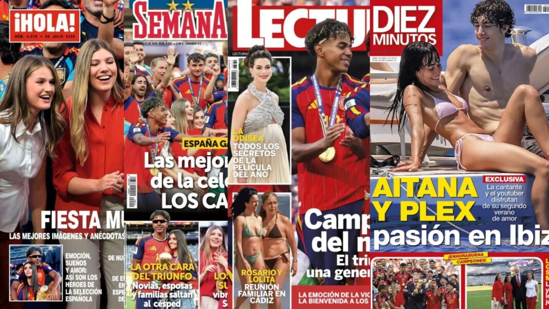 Portadas de revistas del corazón con la selección española de fútbol y celebridades
