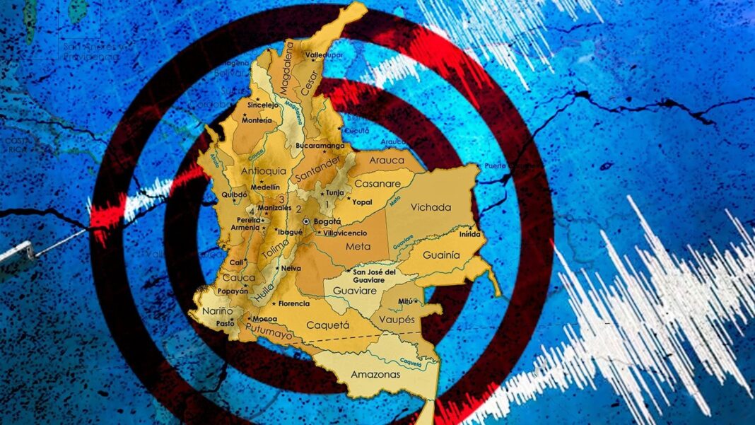 Mapa de Colombia con epicentro del sismo en Los Santos, Santander