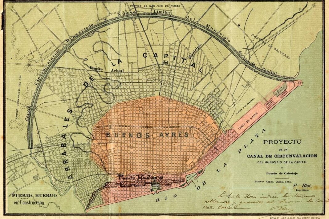 Mapa histórico del Gran Canal de Circunvalación de Buenos Aires