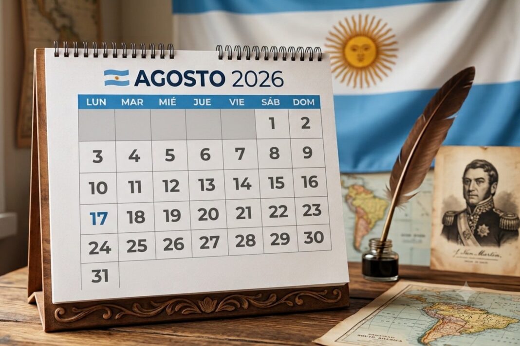 Calendario con la fecha 17 de agosto marcada como feriado nacional