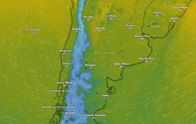 Mapa de alertas meteorológicas del SMN por frío extremo y nevadas