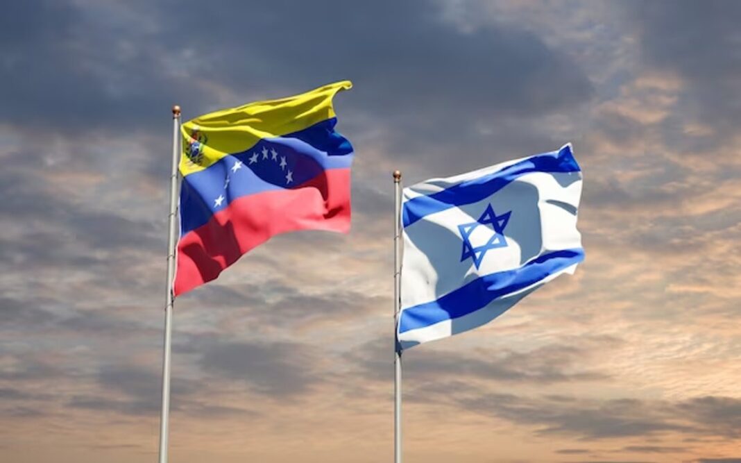 Bandera de Venezuela e Israel en mesa de negociación