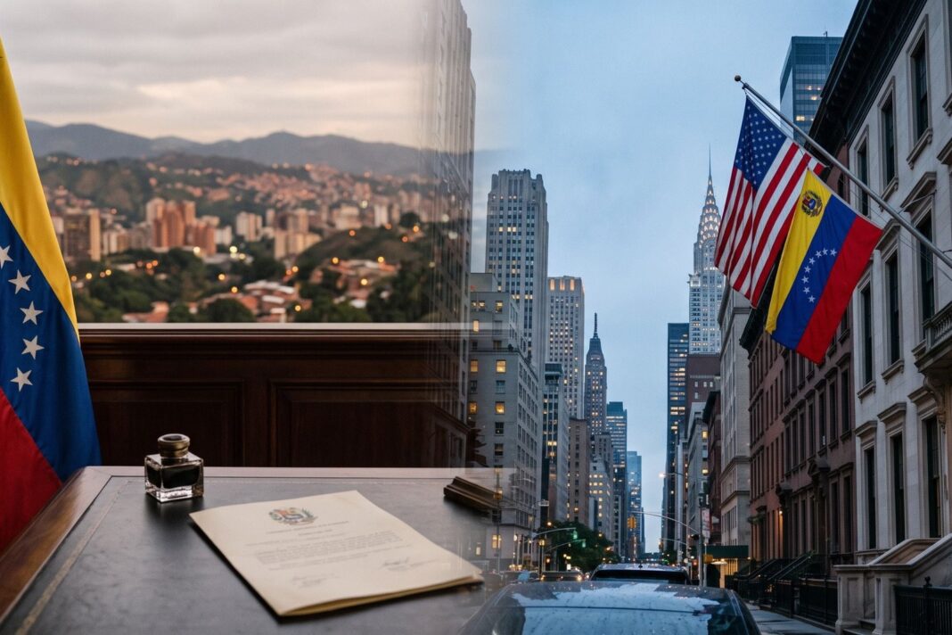 Fachada del Consulado General de Venezuela en Nueva York tras trabajos de limpieza