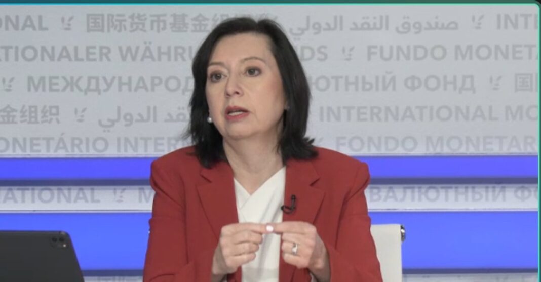 Julie Kozack, portavoz del Fondo Monetario Internacional, durante una conferencia de prensa