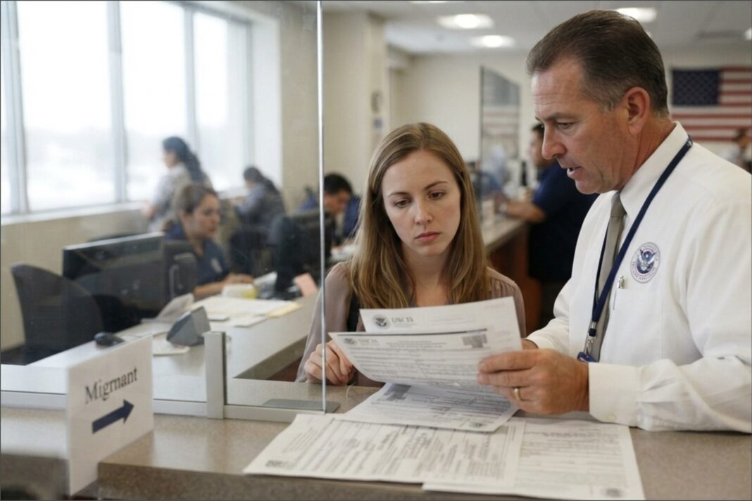 Sello del Uscis sobre documentos de inmigración